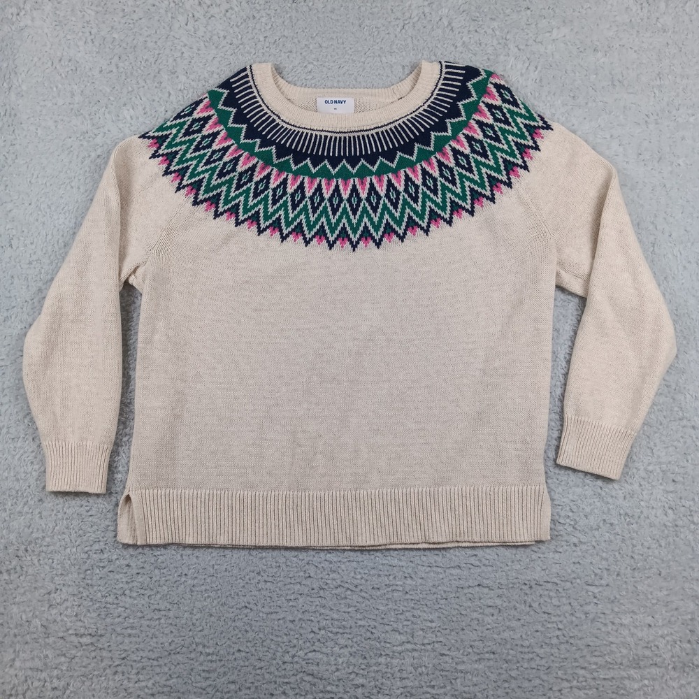 Old Navy Sweater Fair Isle Pullover Women XXL Neutral Geometric 504870-02